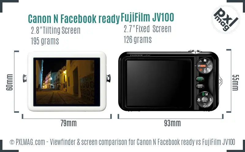 Canon N Facebook ready vs FujiFilm JV100 Screen and Viewfinder comparison