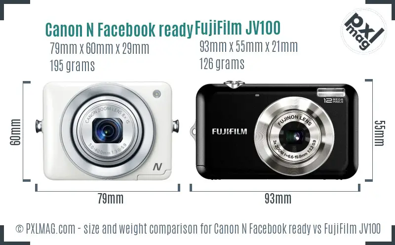 Canon N Facebook ready vs FujiFilm JV100 size comparison