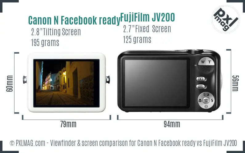 Canon N Facebook ready vs FujiFilm JV200 Screen and Viewfinder comparison