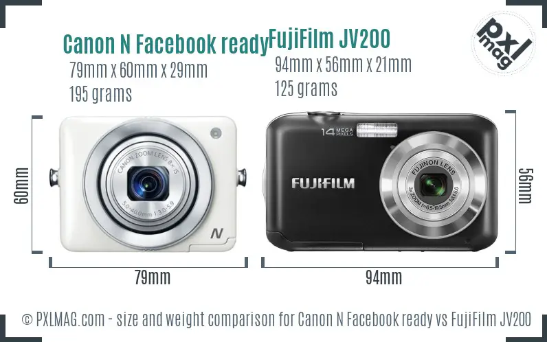 Canon N Facebook ready vs FujiFilm JV200 size comparison