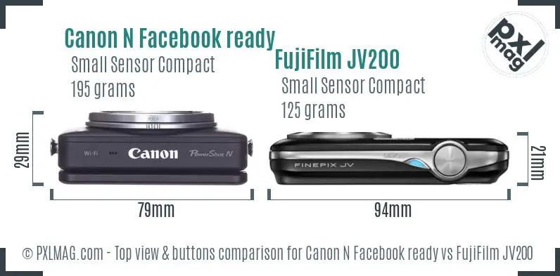 Canon N Facebook ready vs FujiFilm JV200 top view buttons comparison