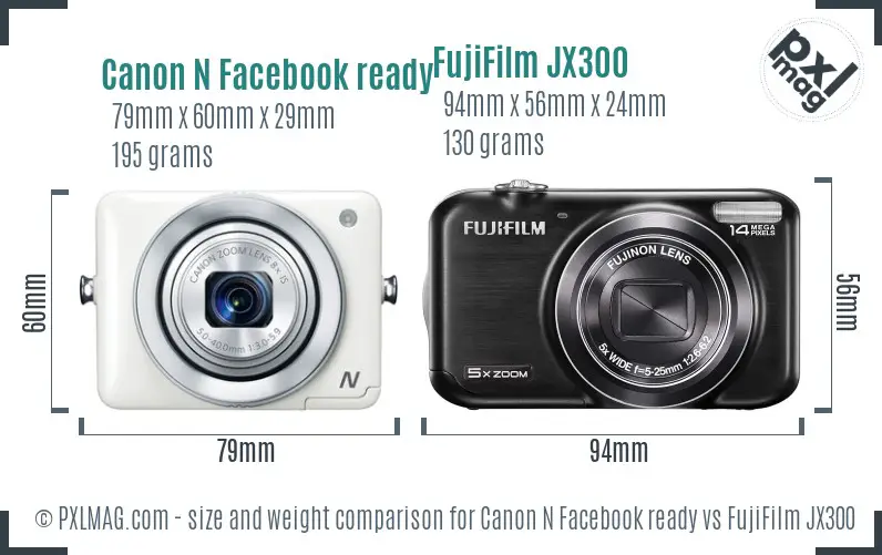 Canon N Facebook ready vs FujiFilm JX300 size comparison Canon N Facebook ready vs FujiFilm JX300 size comparison
