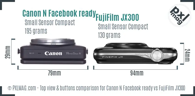 Canon N Facebook ready vs FujiFilm JX300 top view buttons comparison Canon N Facebook ready vs FujiFilm JX300 top view buttons comparison