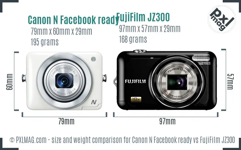 Canon N Facebook ready vs FujiFilm JZ300 size comparison