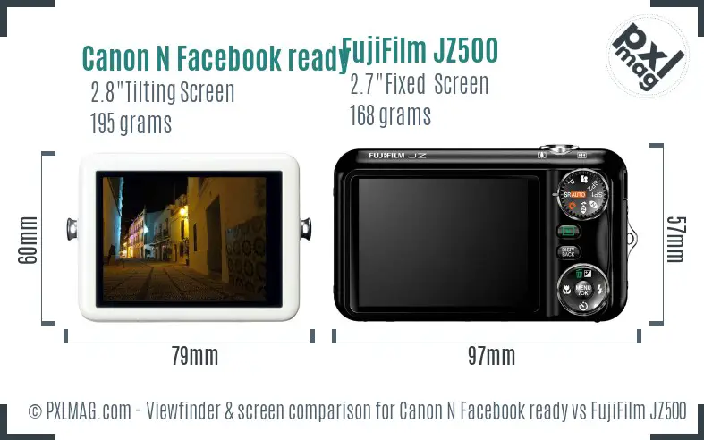 Canon N Facebook ready vs FujiFilm JZ500 Screen and Viewfinder comparison Canon N Facebook ready vs FujiFilm JZ500 Screen and Viewfinder comparison