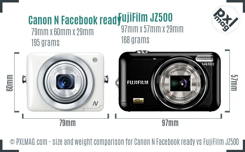 Canon N Facebook ready vs FujiFilm JZ500 size comparison Canon N Facebook ready vs FujiFilm JZ500 size comparison
