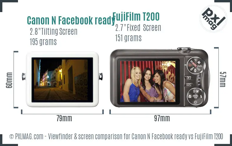 Canon N Facebook ready vs FujiFilm T200 Screen and Viewfinder comparison Canon N Facebook ready vs FujiFilm T200 Screen and Viewfinder comparison