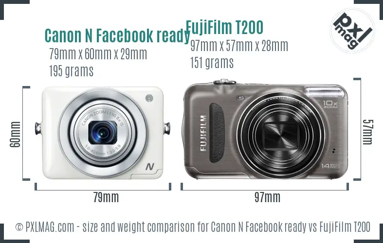 Canon N Facebook ready vs FujiFilm T200 size comparison Canon N Facebook ready vs FujiFilm T200 size comparison