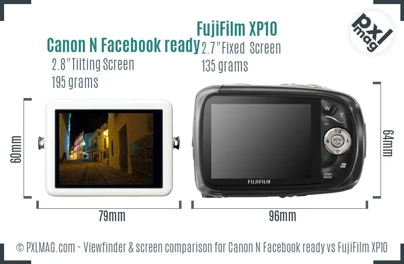 Canon N Facebook ready vs FujiFilm XP10 Screen and Viewfinder comparison Canon N Facebook ready vs FujiFilm XP10 Screen and Viewfinder comparison