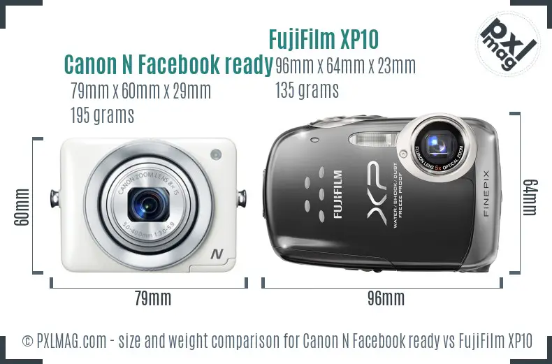 Canon N Facebook ready vs FujiFilm XP10 size comparison Canon N Facebook ready vs FujiFilm XP10 size comparison