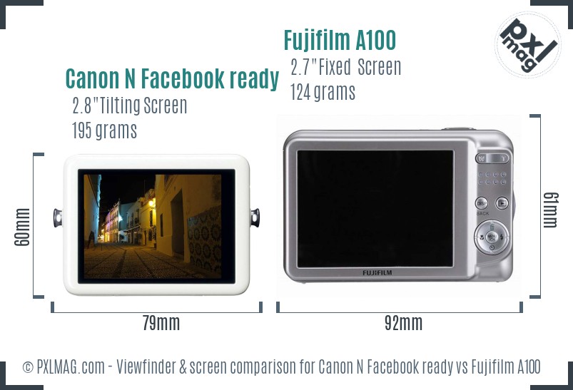 Canon N Facebook ready vs Fujifilm A100 Screen and Viewfinder comparison