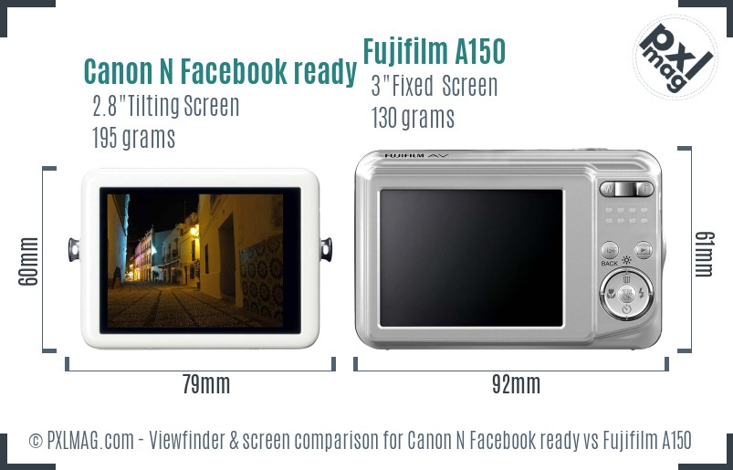 Canon N Facebook ready vs Fujifilm A150 Screen and Viewfinder comparison