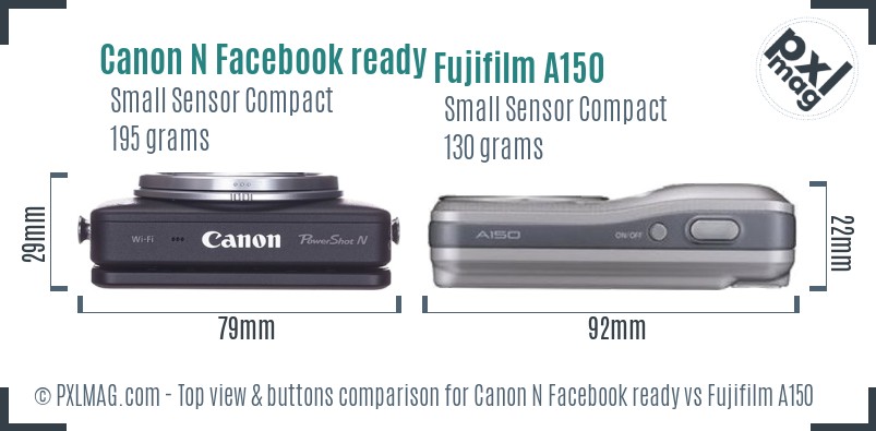 Canon N Facebook ready vs Fujifilm A150 top view buttons comparison