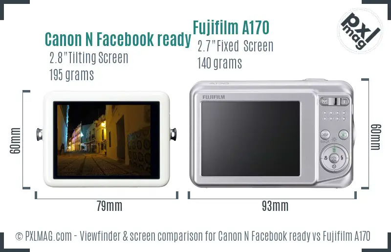 Canon N Facebook ready vs Fujifilm A170 Screen and Viewfinder comparison