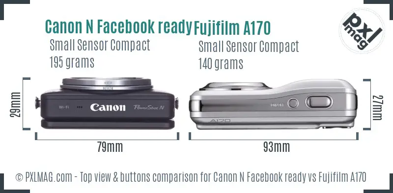 Canon N Facebook ready vs Fujifilm A170 top view buttons comparison