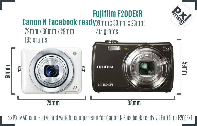Canon N Facebook ready vs Fujifilm F200EXR size comparison