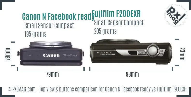 Canon N Facebook ready vs Fujifilm F200EXR top view buttons comparison