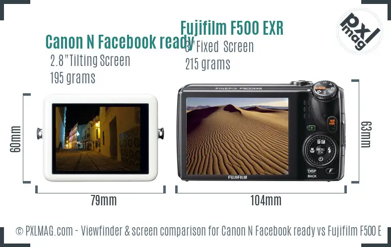 Canon N Facebook ready vs Fujifilm F500 EXR Screen and Viewfinder comparison Canon N Facebook ready vs Fujifilm F500 EXR Screen and Viewfinder comparison