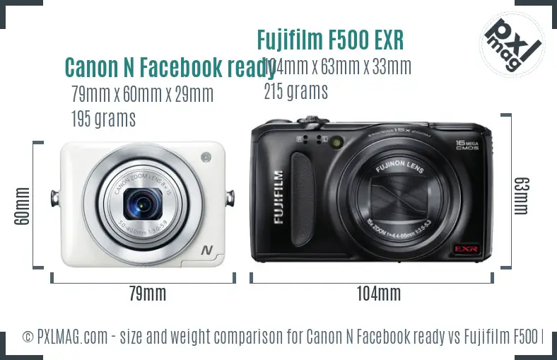 Canon N Facebook ready vs Fujifilm F500 EXR size comparison Canon N Facebook ready vs Fujifilm F500 EXR size comparison