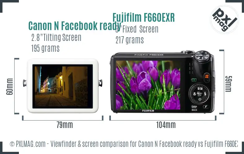 Canon N Facebook ready vs Fujifilm F660EXR Screen and Viewfinder comparison
