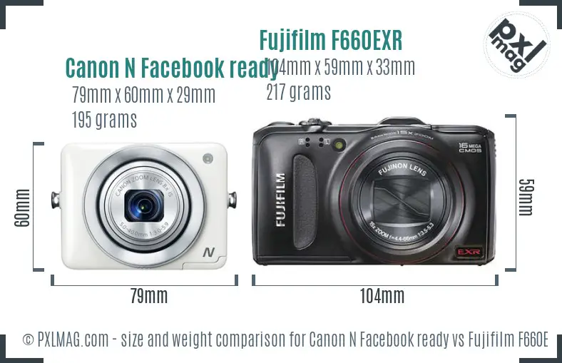 Canon N Facebook ready vs Fujifilm F660EXR size comparison