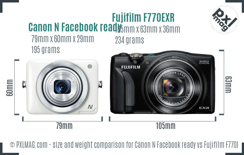 Canon N Facebook ready vs Fujifilm F770EXR size comparison Canon N Facebook ready vs Fujifilm F770EXR size comparison