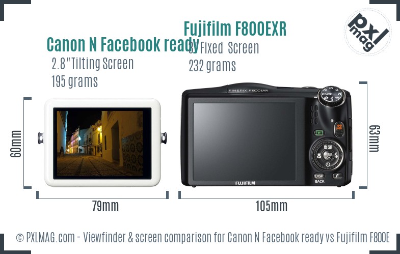 Canon N Facebook ready vs Fujifilm F800EXR Screen and Viewfinder comparison