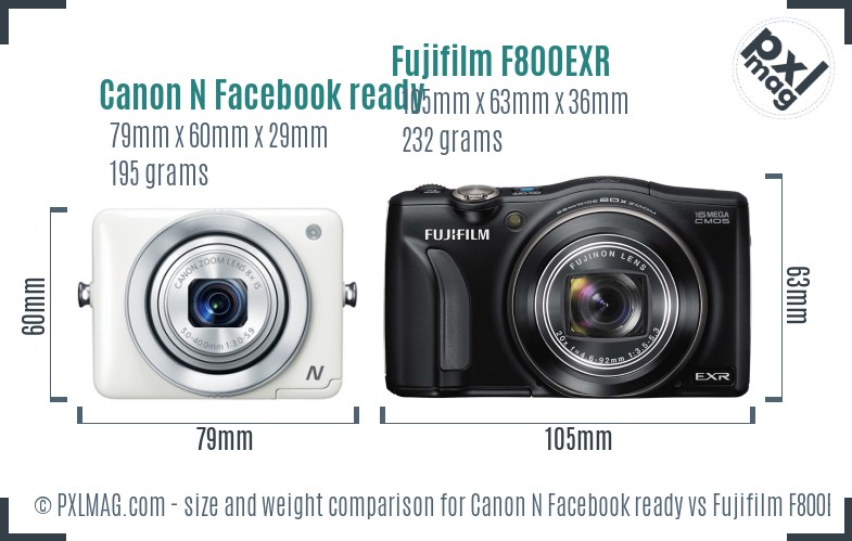 Canon N Facebook ready vs Fujifilm F800EXR size comparison Canon N Facebook ready vs Fujifilm F800EXR size comparison