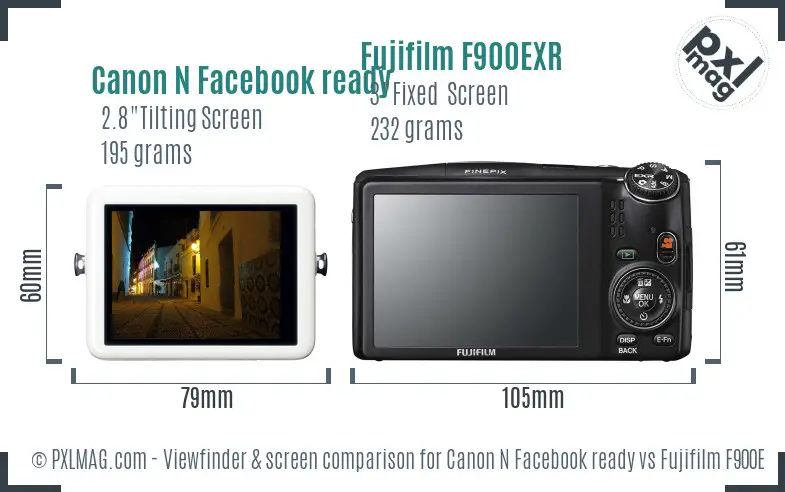 Canon N Facebook ready vs Fujifilm F900EXR Screen and Viewfinder comparison