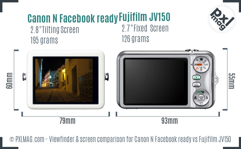 Canon N Facebook ready vs Fujifilm JV150 Screen and Viewfinder comparison
