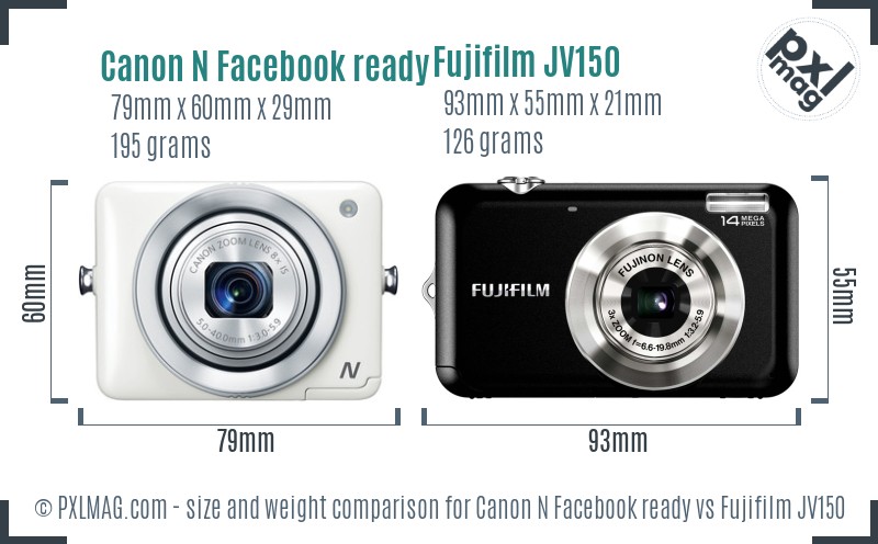 Canon N Facebook ready vs Fujifilm JV150 size comparison