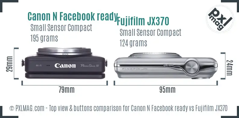 Canon N Facebook ready vs Fujifilm JX370 top view buttons comparison Canon N Facebook ready vs Fujifilm JX370 top view buttons comparison
