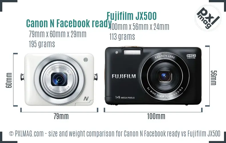 Canon N Facebook ready vs Fujifilm JX500 size comparison Canon N Facebook ready vs Fujifilm JX500 size comparison