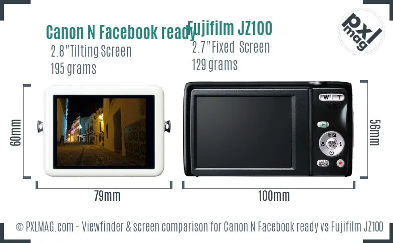 Canon N Facebook ready vs Fujifilm JZ100 Screen and Viewfinder comparison