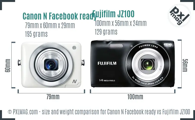 Canon N Facebook ready vs Fujifilm JZ100 size comparison