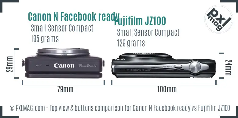 Canon N Facebook ready vs Fujifilm JZ100 top view buttons comparison