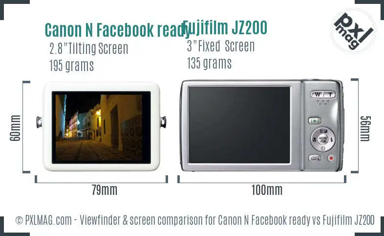 Canon N Facebook ready vs Fujifilm JZ200 Screen and Viewfinder comparison