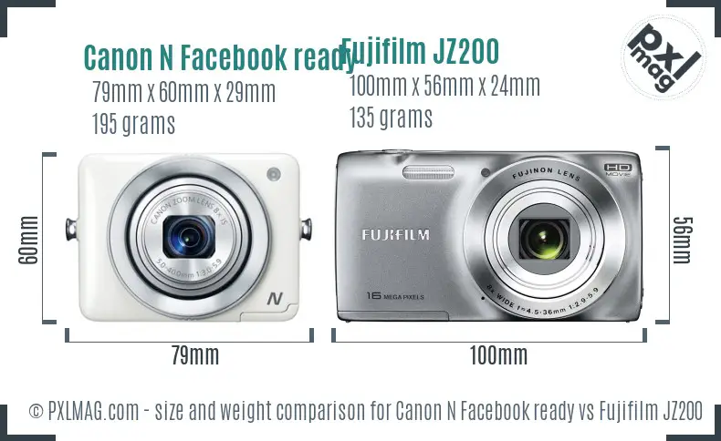 Canon N Facebook ready vs Fujifilm JZ200 size comparison