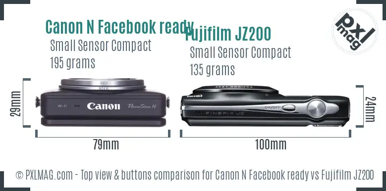 Canon N Facebook ready vs Fujifilm JZ200 top view buttons comparison
