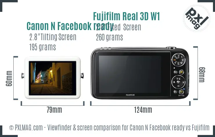 Canon N Facebook ready vs Fujifilm Real 3D W1 Screen and Viewfinder comparison Canon N Facebook ready vs Fujifilm Real 3D W1 Screen and Viewfinder comparison