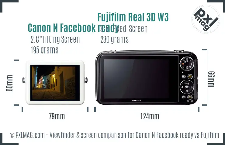 Canon N Facebook ready vs Fujifilm Real 3D W3 Screen and Viewfinder comparison