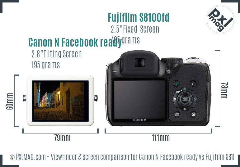 Canon N Facebook ready vs Fujifilm S8100fd Screen and Viewfinder comparison