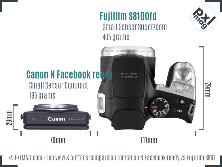 Canon N Facebook ready vs Fujifilm S8100fd top view buttons comparison