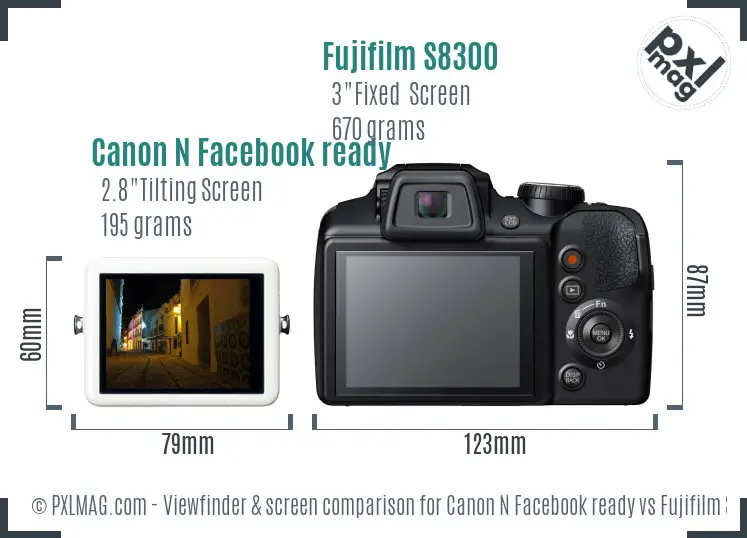 Canon N Facebook ready vs Fujifilm S8300 Screen and Viewfinder comparison