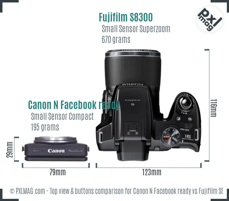 Canon N Facebook ready vs Fujifilm S8300 top view buttons comparison