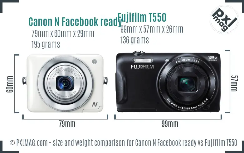 Canon N Facebook ready vs Fujifilm T550 size comparison Canon N Facebook ready vs Fujifilm T550 size comparison