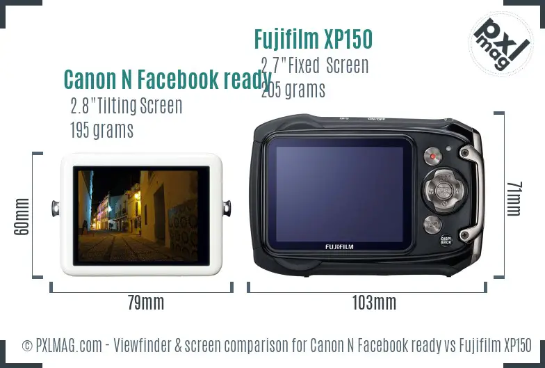 Canon N Facebook ready vs Fujifilm XP150 Screen and Viewfinder comparison