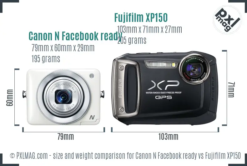 Canon N Facebook ready vs Fujifilm XP150 size comparison