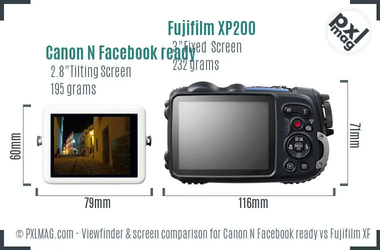 Canon N Facebook ready vs Fujifilm XP200 Screen and Viewfinder comparison