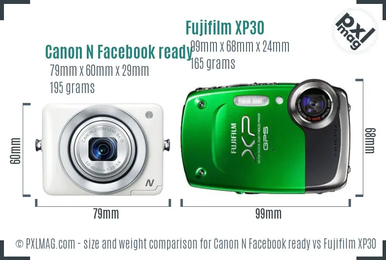 Canon N Facebook ready vs Fujifilm XP30 size comparison Canon N Facebook ready vs Fujifilm XP30 size comparison